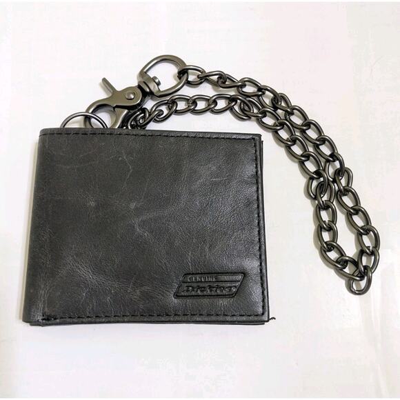 Dickie Genuine Black Leather Slimfold RFID Wallet Chain NEW Data Protection - Picture 1 of 6